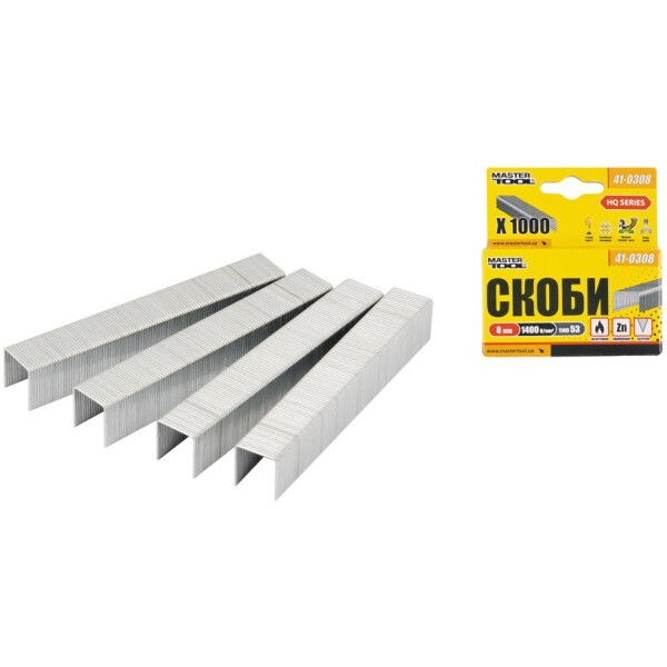 

Скобы MasterTool 8 мм. 1000 шт. 41-0308