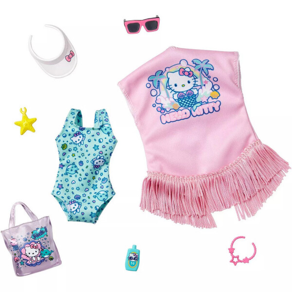 

Одежда для кукол Барби Barbie Fashion Pack of Doll Clothes Hello Kitty: Swimsuit, Fringed Cover-up Beach-Themed GJG41