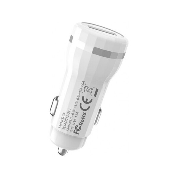 

Автомобильное зарядное устройство 1USB Hoco Z27A QC3.0 White (3A)