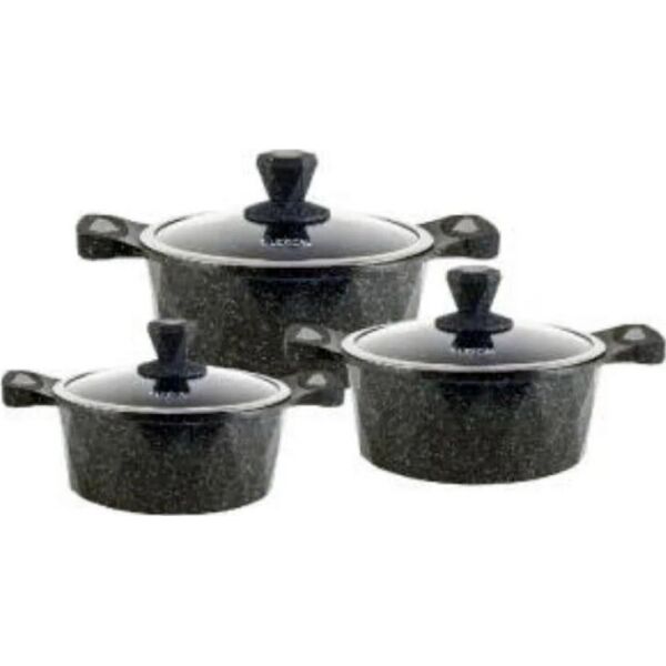 

Набор кастрюль с мраморным покрытием с крышками 6 предметов Lexical LM-320603-1 Black D