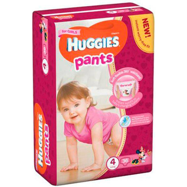 

Подгузники-трусики для девочек Huggies Pants 4 (9-14 кг) 36 шт