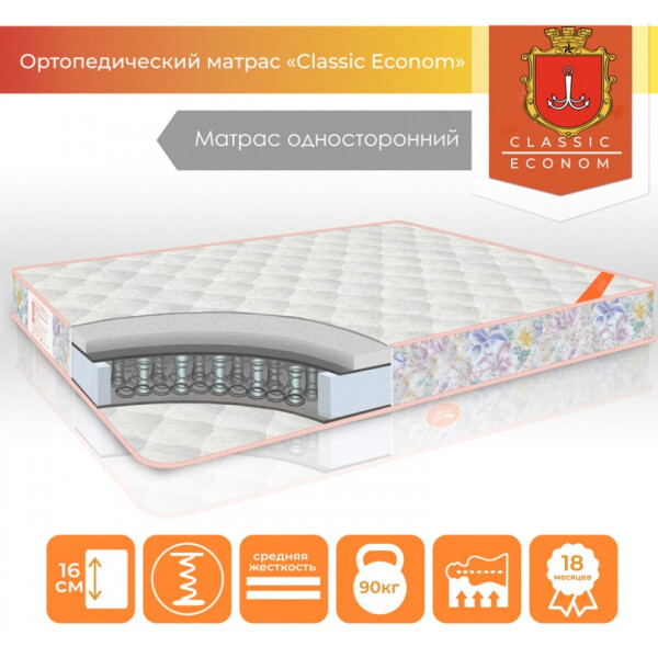 

Матрас ТМ TAG "Classic Econom" односторонний чехол жаккард 160х200 см