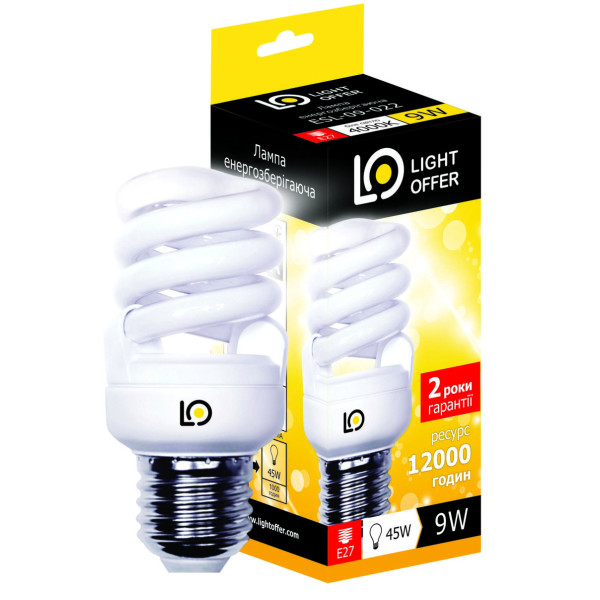 

Лампа энергосберегающая Light Offer Т2 Spiral ЕSL 9W E27 4000К 470 (ЕSL-09-022)