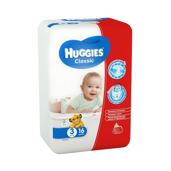 

Подгузники Huggies Classic 3 (4-9 кг) 16 шт.