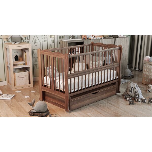 

Кровать детская Дубик-М Волна на шарнирах с подшипником + ящик + откидная боковина орех