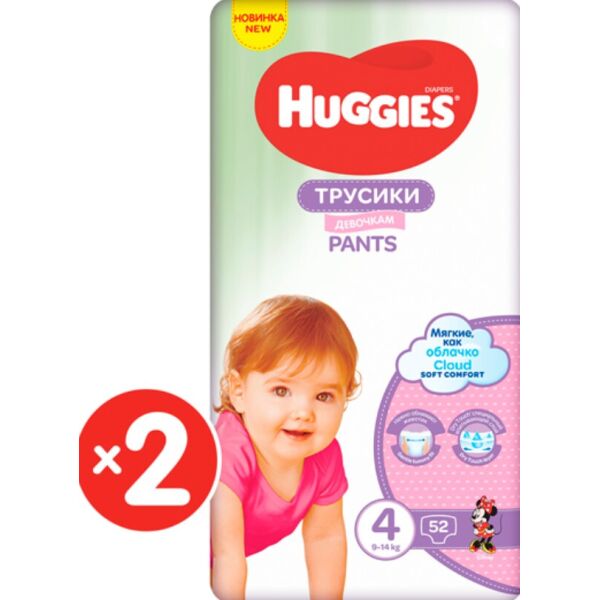 

Подгузники-трусики Huggies Pants 4 M-Pack 9-14 кг для девочек 104 шт (5029054568095)