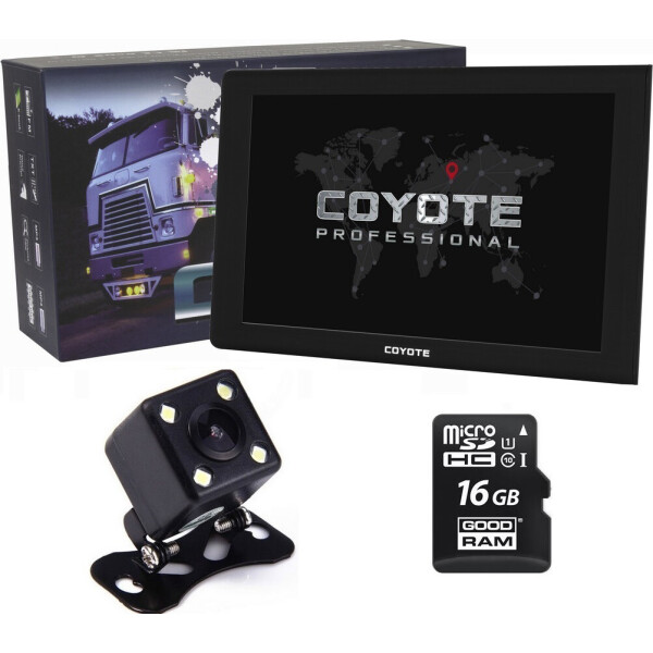 Акція на GPS навигатор видеорегистратор COYOTE 1090 DVR Maximus PRO 1GB/16GB 9 дюймов для грузовиков + Камера заднего вида с подсветкой + Карта памяти 16Gb MicroSD від Allo UA