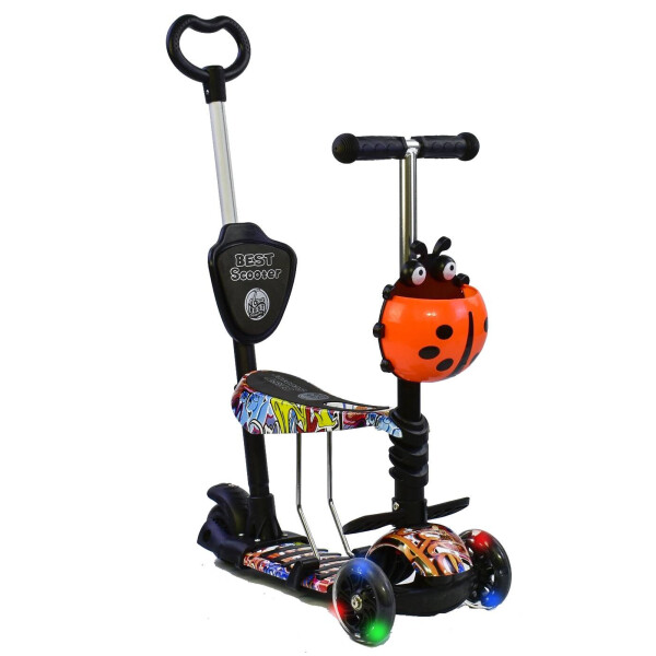 

Самокат 5 в 1 трёхколёсный Best Scooter 15600 "Абстракция" Чёрный/Оранжевый, подсветка колес (BS15600)