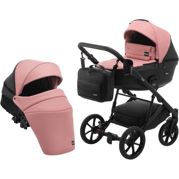 

Коляска 2 в 1 Bair Kiwi кожа 100% BK-44/15 розовый (пудра) - черный