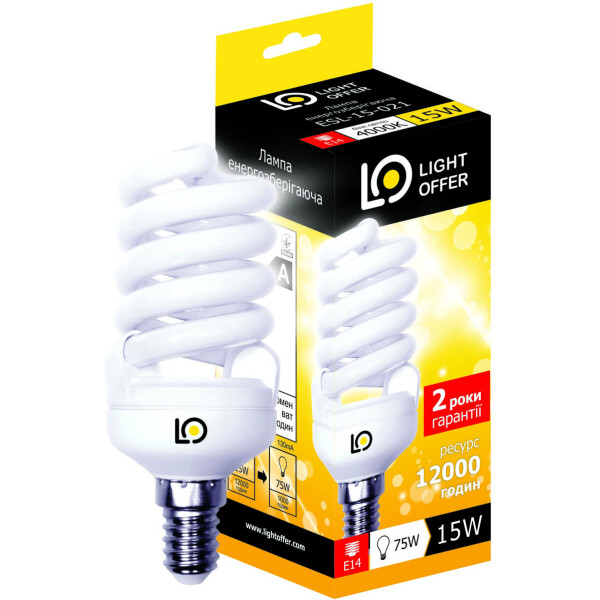 

Лампа энергосберегающая Light Offer Т2 Spiral ЕSL 15W E14 4000К 920 (ЕSL-15-021)