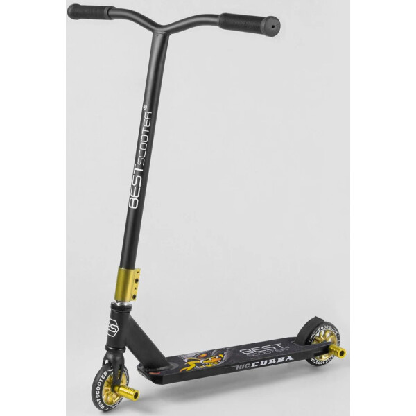 

Самокат трюковый Best Scooter двухколесный колеса 110 мм Черно-золотой на алюминиевых диски с пегами (19263)