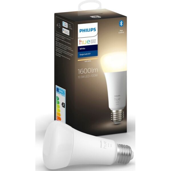 

Лампа светодиодная смарт Philips Hue E27,15.5W,2700K,White (929002334903)