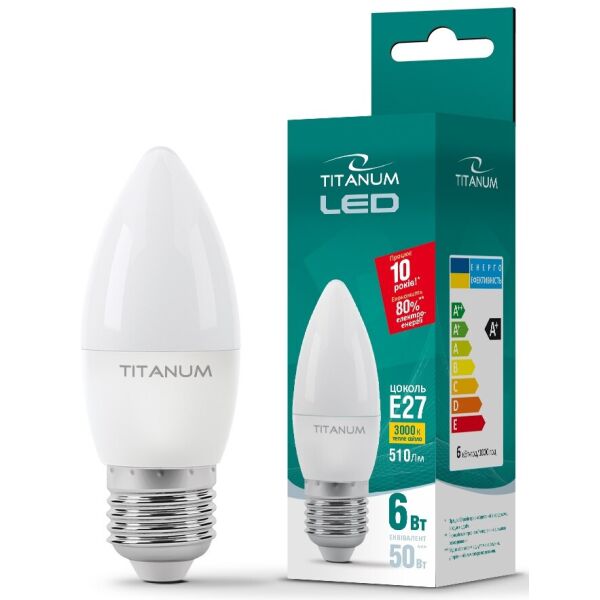 

Лампа светодиодная TITANUM C37 6W E27 3000K (TLС3706273)