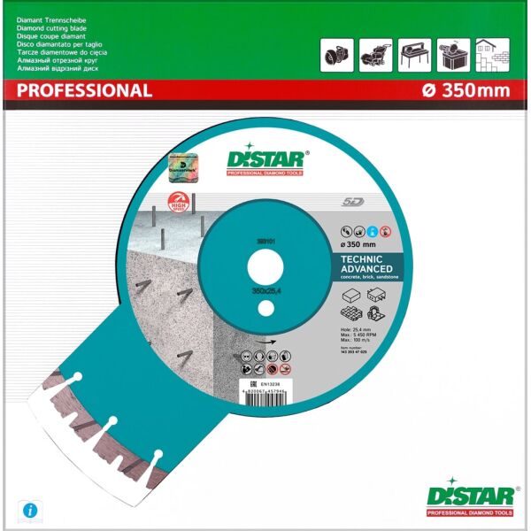 

Отрезной диск Distar 1A1RSS/C3 350x3,5/2,5x15x25,4-24-HIT Technic Advanced (14320347025)
