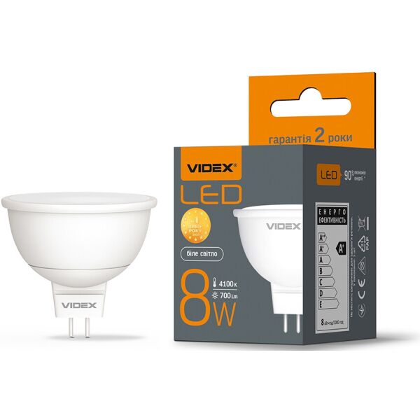 

LED лампа VIDEX MR16e 8W GU5.3 4100K (VL-MR16e-08534)