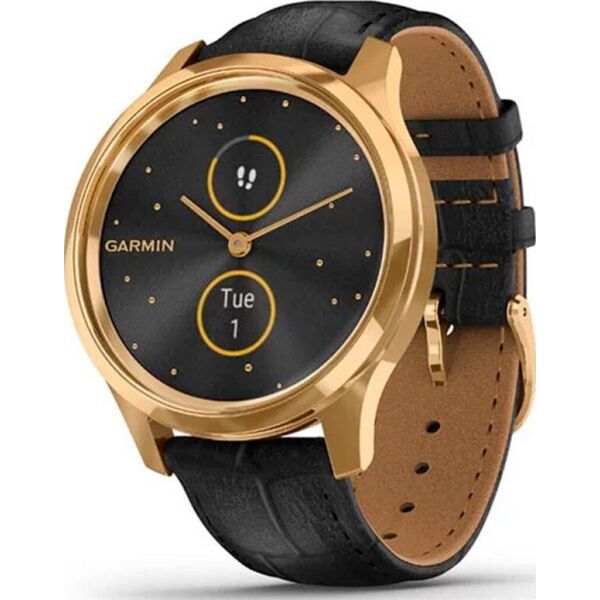 

Смарт-часы Garmin Vivomove Luxe золотистый 24K с черным ремешком из итальянской кожи