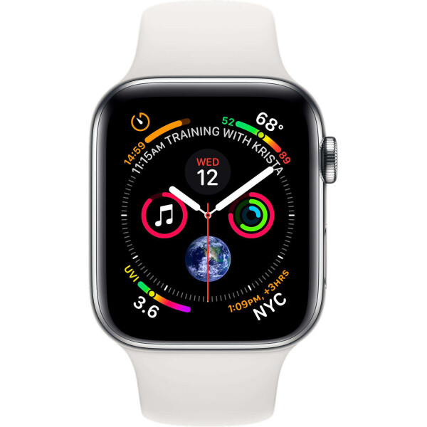 

Apple Watch Series 4 + LTE 44mm Stainless Steel Case with White Sport Band (MTV22)