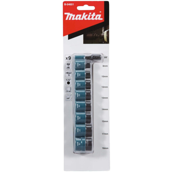 

Набор головок ударных 3/8" с адаптером Makita B-54651 (9 шт)