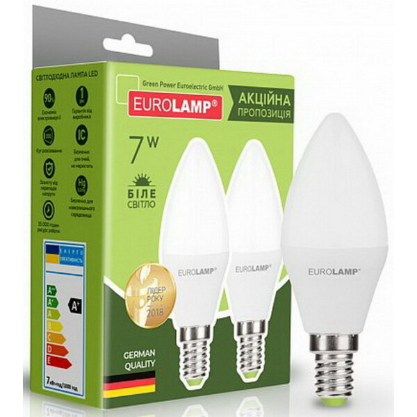 

Лампа светодиодная EUROLAMP ECO CL 7W E14 4000K (набор 2шт.) (MLP-LED-CL-07144(Е)