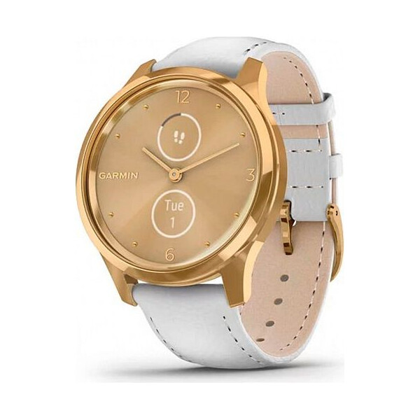 

Garmin Vivomove Luxe 24K Gold PVD Stainless Steel Case with White Italian Leather Band (010-02240-08)