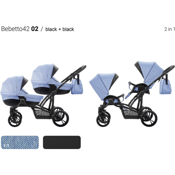 

Детская коляска для двойни универсальная 2 в 1 Bebetto B 42 NEW (02) синий (505.28.17.002)