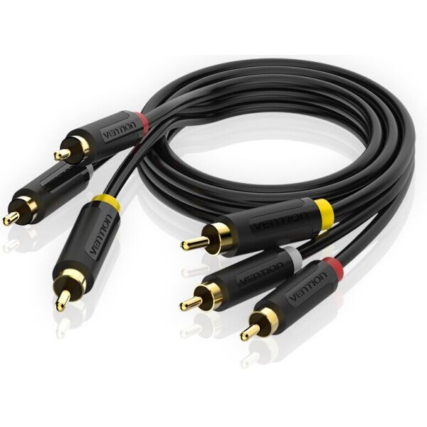 

Кабель Audio 3RCA-3RCA F/F Vention 24К gold-plated 26 AWG 2m Black (BCABH)