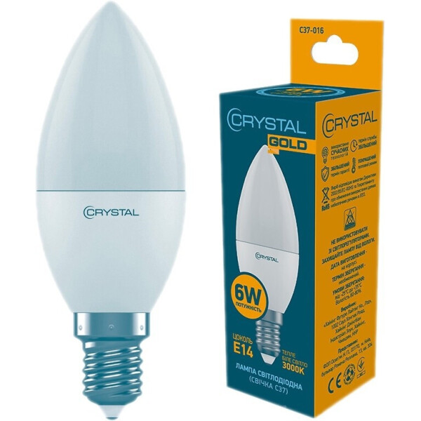 

Лампа светодиодная CRYSTAL GOLD C37 6W PA Е14 3K (C37-016)