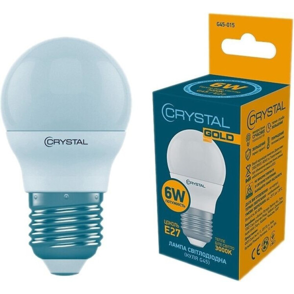 

Лампа светодиодная CRYSTAL GOLD G45 6W PA Е27 3K (G45-015)