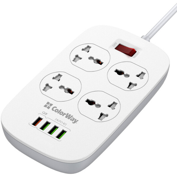 

Сетевой фильтр ColorWay 4 розетки/4USB 1.8м (1QC3.0 + 3 AUTO ID) (CW-CHU44QW) White