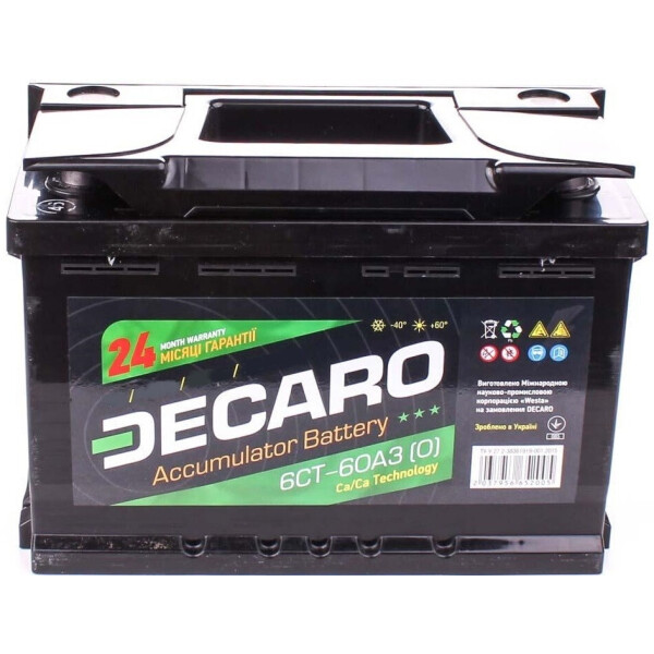 

Автомобильный аккумулятор DECARO START 60Ah-12v L, EN480