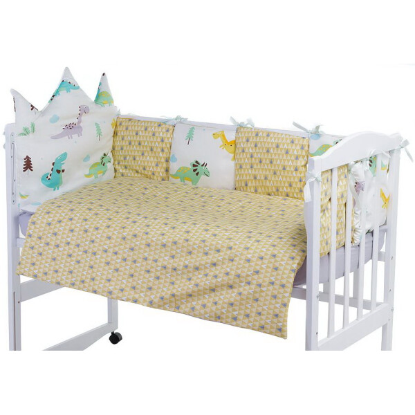 

Детская постель Babyroom Classic Bortiki-01 (6 элементов) белый-серый-горчичный (динозавры)