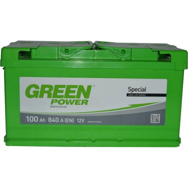 

Автомобильный аккумулятор GREEN POWER 100А (+/-) (840EN) (д352*ш175*в190)