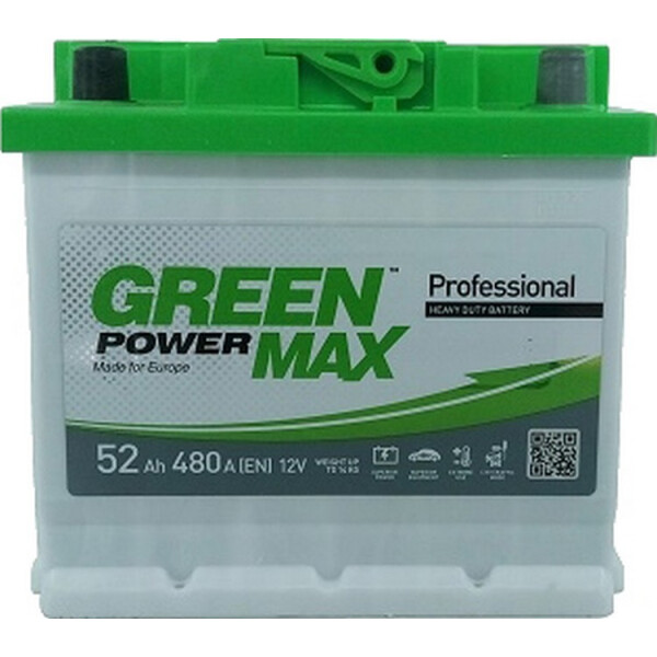 

Автомобильный аккумулятор GREEN POWER MAX 52Ah Ев (-/+) (480EN) (д215*ш175*в190)