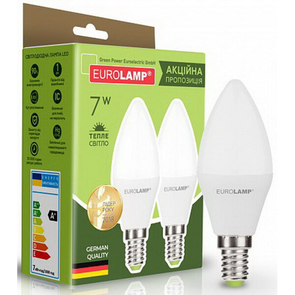 

Лампа светодиодная EUROLAMP ECO CL 7W E14 3000K (набор 2шт.) (MLP-LED-CL-07143(Е)