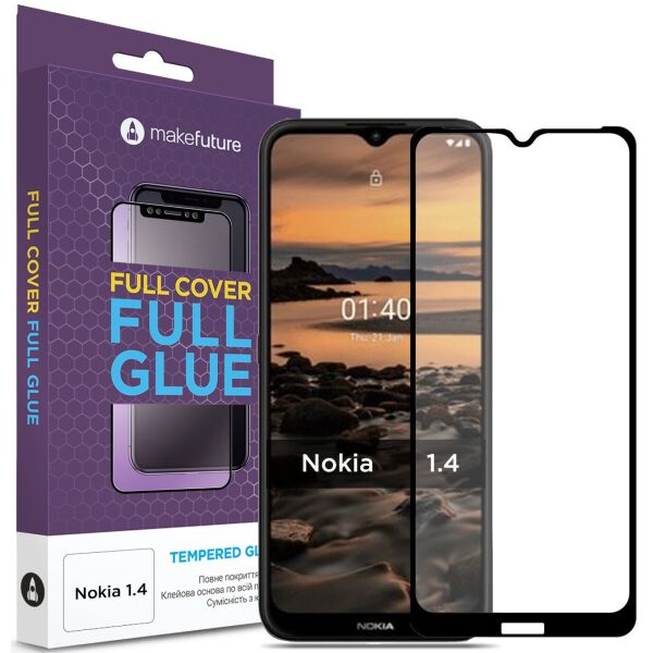 Акція на Защитное стекло MakeFuture Full Cover Full Glue Black для Nokia 1.4 від Allo UA
