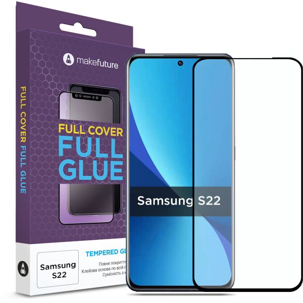 

Защитное стекло MakeFuture Full Cover Full Glue для Samsung S22 (S901)