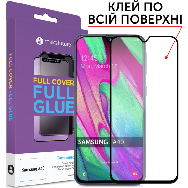 

Защитное стекло MakeFuture Full Cover Full Glue Black для Samsung A40 (A405)