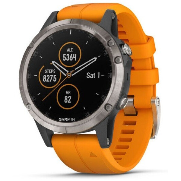 

Garmin Fenix 5 Plus Sapphire Titanium with Solar Flare Orange Band (010-01988-05)