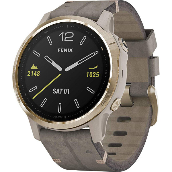 

Garmin Fenix 6S Pro Sapphire Light Gold with Shale Grey Leather Band (010-02159-40)