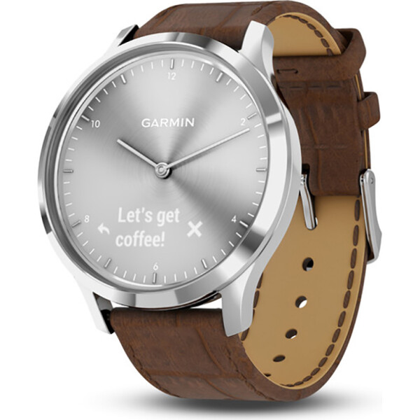 

Garmin Vivomove HR Premium Silver Stainless Steel Case with Dark Brown Embossed Italian Leather Band