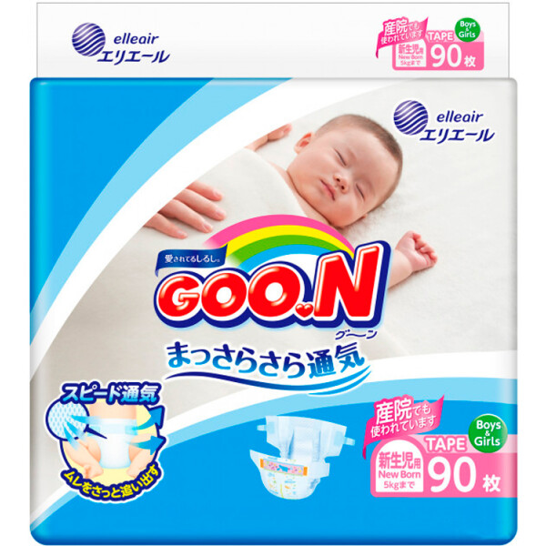 

Подгузники GOO.N для новорожденных до 5 кг (размер SS, на липучках, унисекс, 90 шт) (853941)
