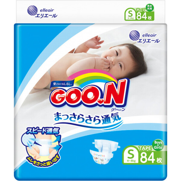 

Подгузники GOO.N для детей 4-8 кг (размер S, на липучках, унисекс, 84 шт) (853942)