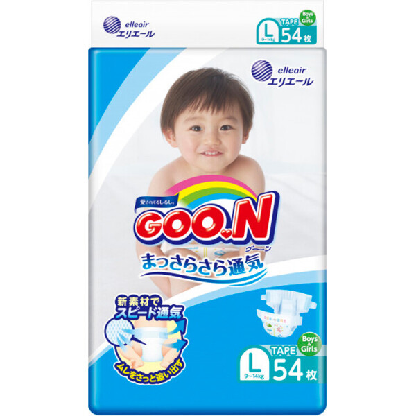 

Подгузники GOO.N для детей 9-14 кг (размер L, на липучках, унисекс, 54 шт) (853944)