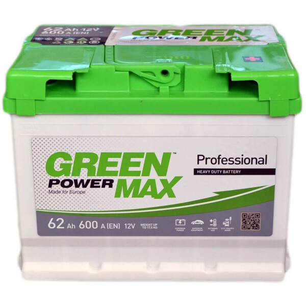 

Автомобильный аккумулятор GREEN POWER MAX 62А (+/-) (600EN) (д242*ш175*в190)