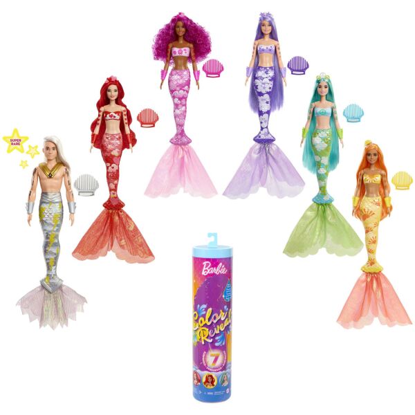 

Кукла-сюрприз Barbie серии «Цветное перевоплощение» Радужные русалочки (HCC46)