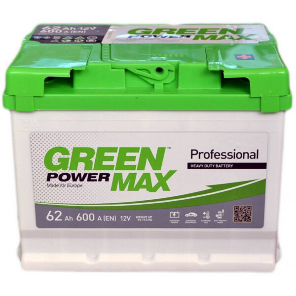 

Автомобильный аккумулятор GREEN POWER MAX 62А Ев (-/+) (600EN) (д242*ш175*в190)