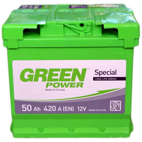 

Автомобильный аккумулятор GREEN POWER 50А (+/-) (420EN) (д215*ш175*в190)