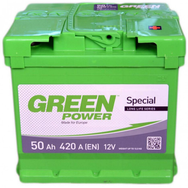 

Автомобильный аккумулятор GREEN POWER 50Ah Ев (-/+) (420EN) (д215*ш175*в190)