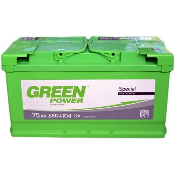 

Автомобильный аккумулятор GREEN POWER 75А Ев (-/+) (680EN) (д276*ш175*в190)