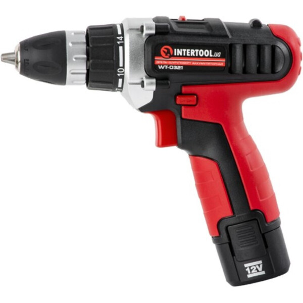 

Дрель-шуруповерт аккумуляторная, Li-Ion 12В INTERTOOL WT-0321